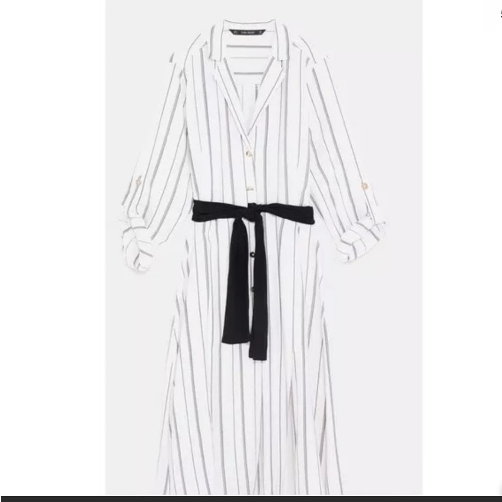 ZARA BELTED STRIPED TUNIC MIDI DRESS